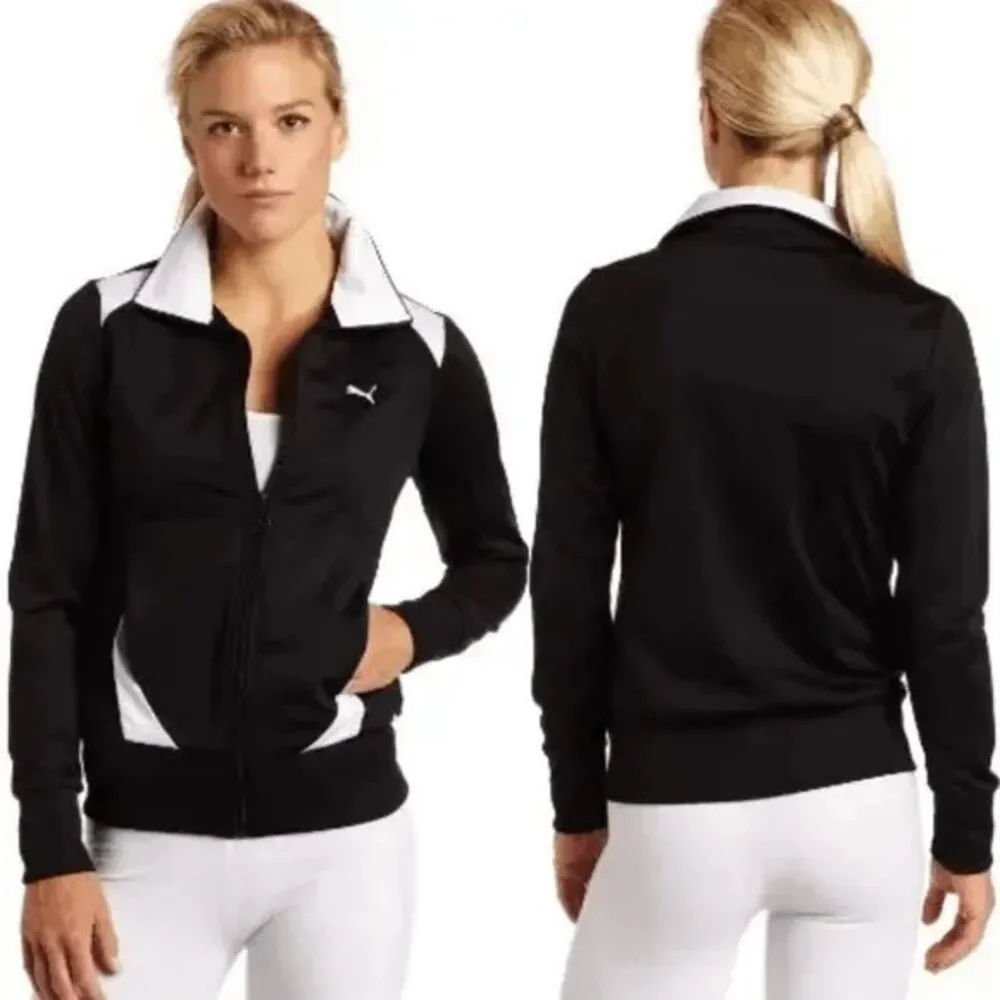 PUMA Women's Black & White Fitted Euro Zip Up Track Jacket Size: Medium - Picture 7 of 7